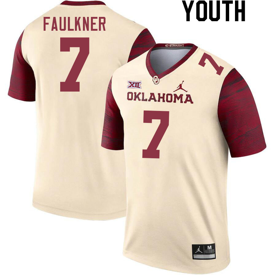 Youth #7 River Faulkner Oklahoma Sooners College Football Jerseys Stitched Sale-Cream